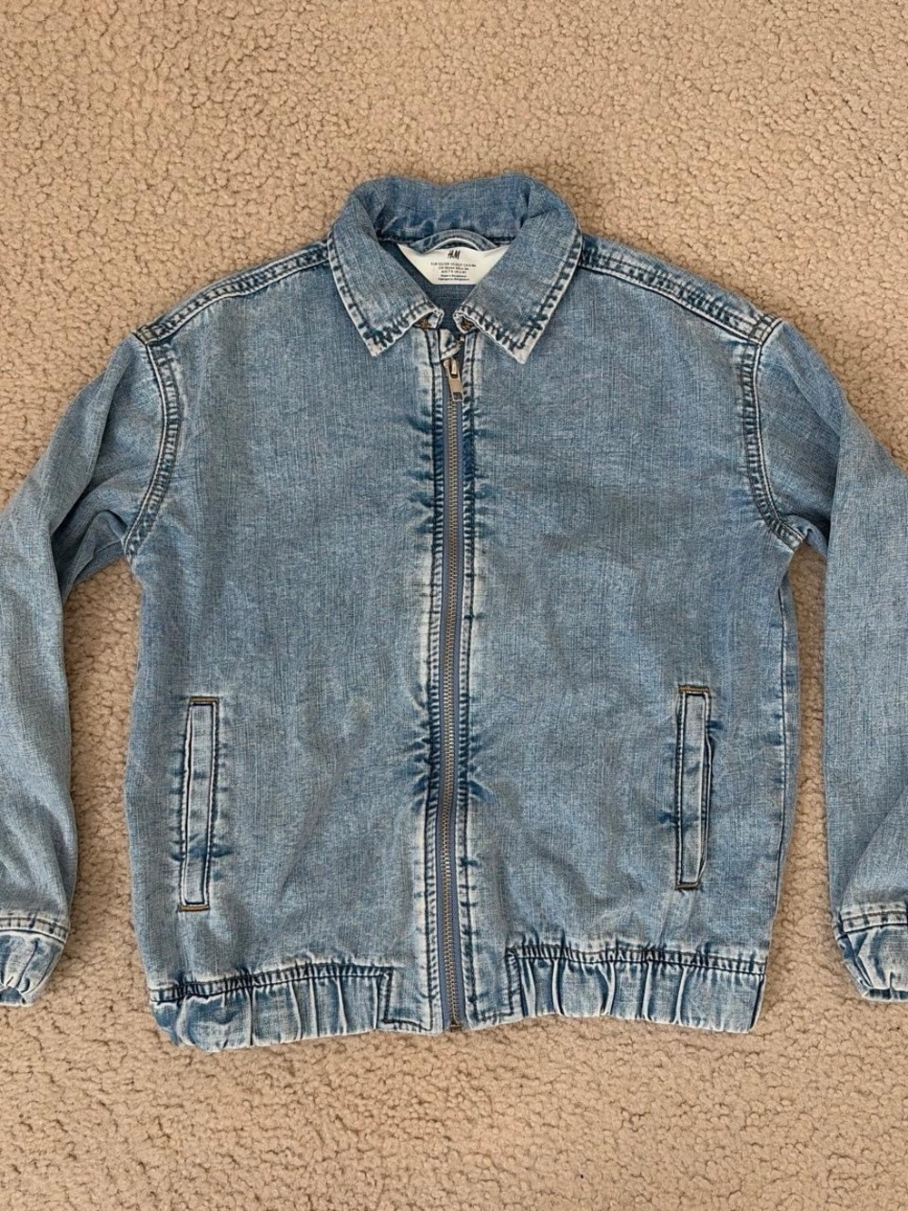 H&M KIDS LIGHT WASH ZIP UP BOMBER STYLE JACKET